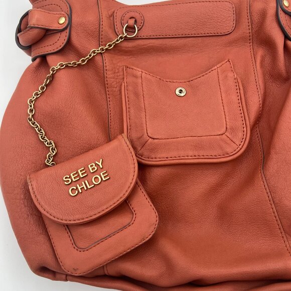 See by Chloé Cognac Leather Shoulder Bag with Removable Coin Pouch - Picture 3 of 11